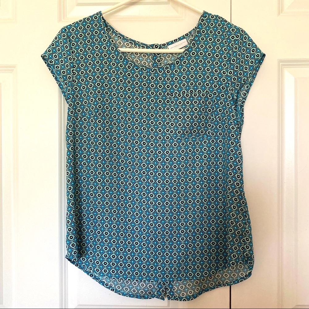 Button Back! Blue Cap Sleeve Blouse Modern
